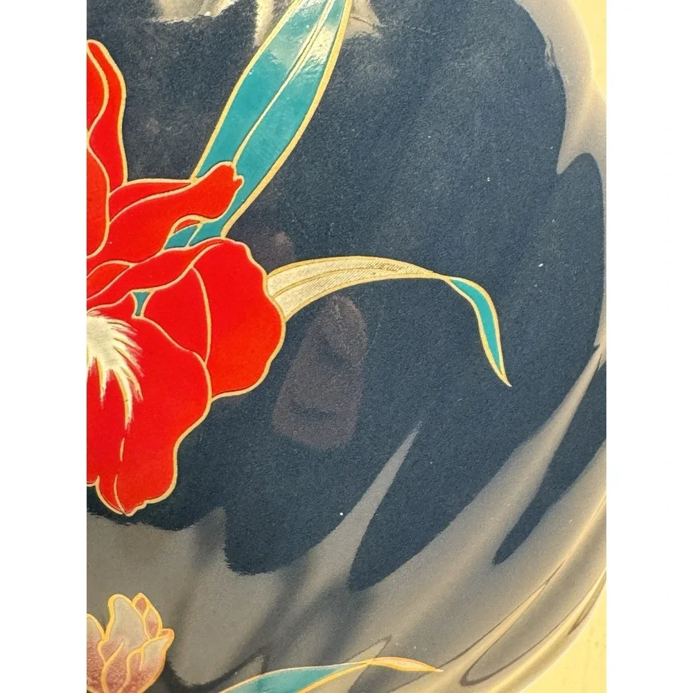 Vintage Japanese Fine China Vase Blue with Iris‎ Flowers Gold Trim–Made in Japan